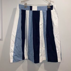 Ann Taylor, pleated navy, blue & white striped skirt, 14